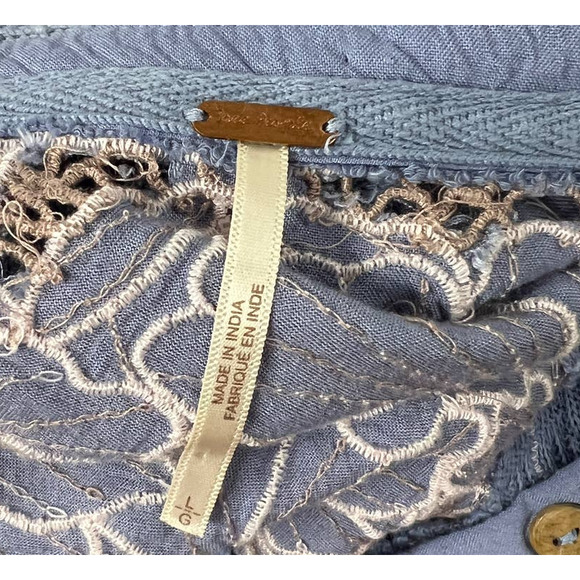 FREE PEOPLE Blue Floral Top SZ LG - Picture 6 of 10